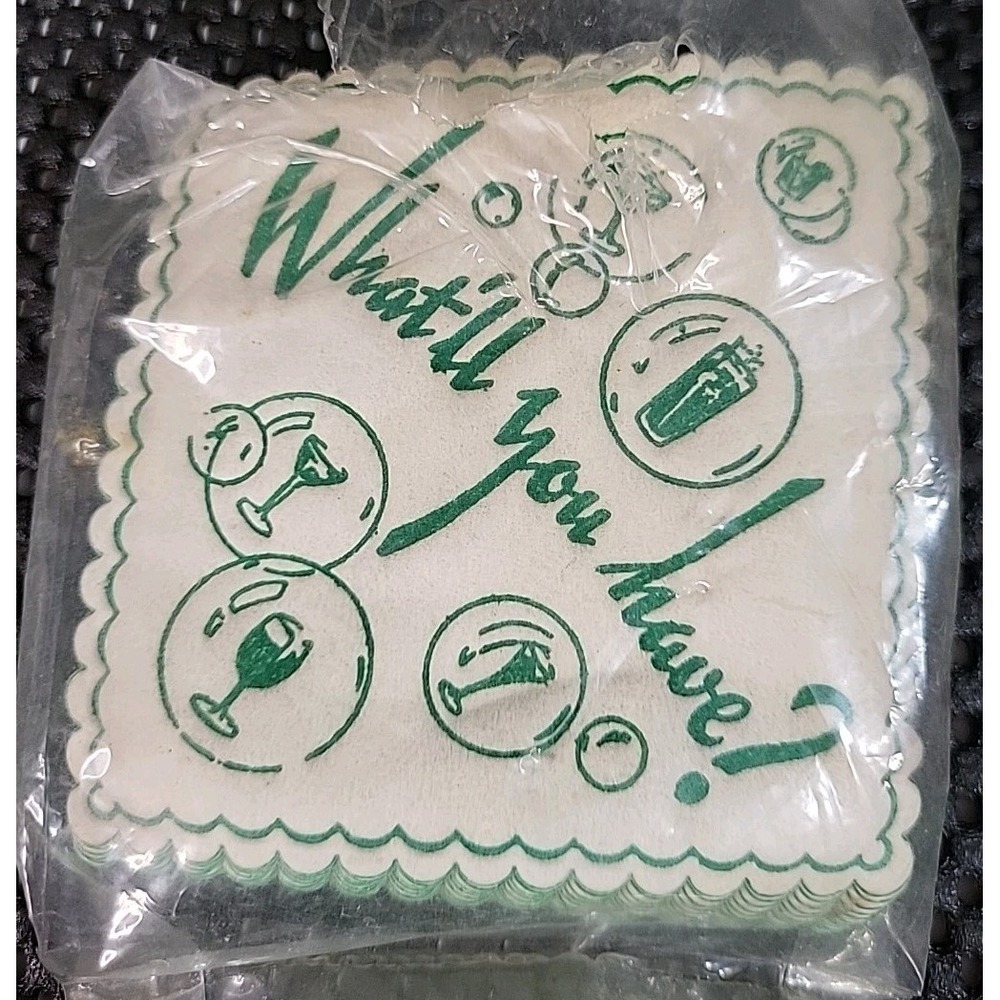 Vintage Royal Catch-All Paper Coasters Green White "What'll You Have?" Barware - Picture 2 of 13